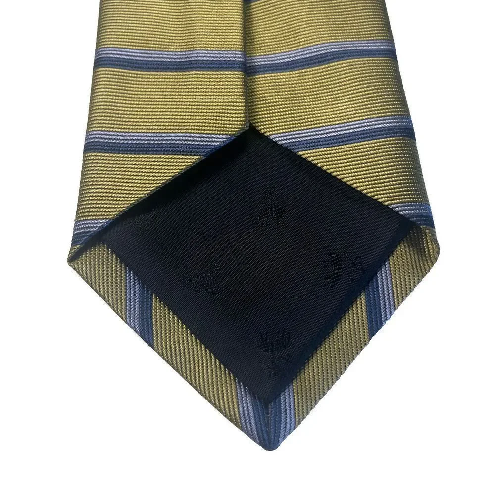 BROOKS BROTHERS Made in USA Silk Golden Navy Blue Striped‎ Repp Tie